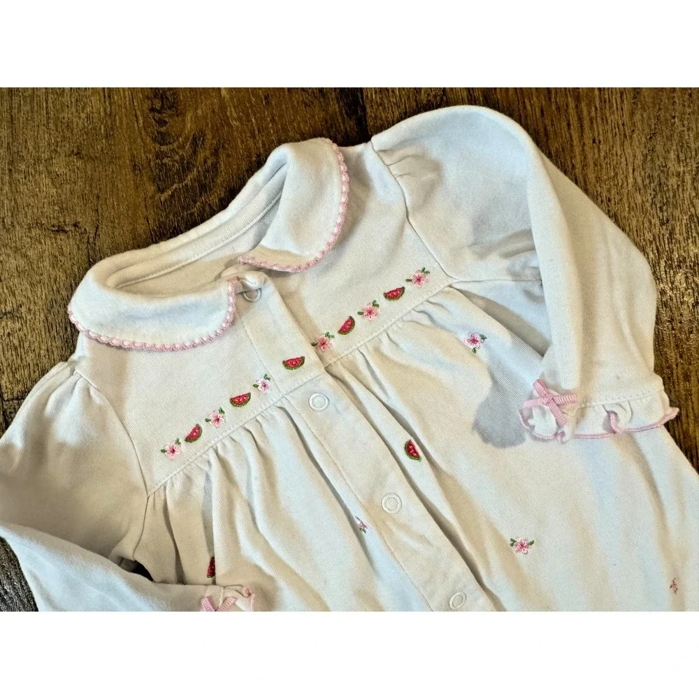 Vintage Carters Baby Girls 6 Months Romper Embroidered Fruit Pleats Round Collar